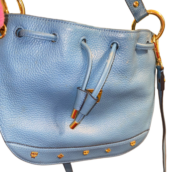MCM Handbags - MCM Blue Pebble Leather 2Way Handbag